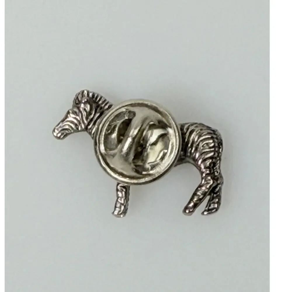 Vintage Silver Toned Metal Zebra Tack Pin Brooch 1
